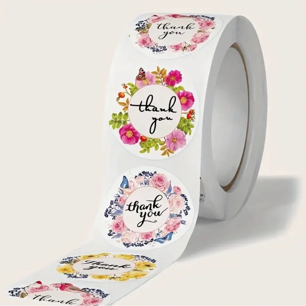 New 500 Pcs Floral Thank You Stickers 1 Inch Stationery Small Business Supplies